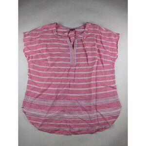 Talbots Plus Linen Pink & White Striped Shirt Women's 1X